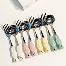 곰돌이커트러리 곰돌이 1인 디저트 식기세트 (곰돌이 스푼 + 곰돌이 포크) 4color, 핑크세트, 1개