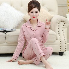커플잠옷 잠옷 봄가을 계절순면 긴팔 중년 엄마 카디건 얇은타입 오버사이즈 홈웨어 세트포장