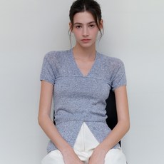 아워코모스 comos 1169 twist v-neck knit tube top set-up melange blue