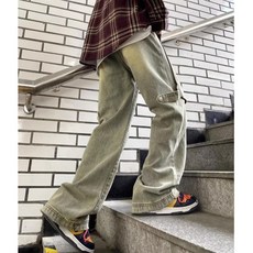 힙합청바지 데님 빈티지 구제 와이드 팬츠 캐주얼 청바지