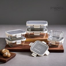 파르셀 글라스 밀폐용기 304스텐 커버 내열유리 6종세트, 직사각 370ml x 4 + 정사각 310ml x 2, 1세트 직사각 370ml x 4 + 정사각 310ml x 2, 1세트