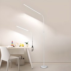 ALLILIO 거실 LED 플로어램프 집게 책상 스탠드 밝기 색온도 조절 가능 블루라이트 차단 시력보호 스탠드&클램프식 겸용 12W, 스탠드&클램프식 겸용-USB-흰색