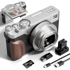 사진용 56MP 디지털 카메라 32GB TF 카드와 배터리 2개가 장착된 유튜브용 4K 오토포커스 블로깅 18배 줌 흔들림 방지 비디오 컴팩트 여행용 카메라슬리버, Silver