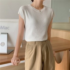 클로드영 여성 데일리 라운드넥 반팔 니트 티셔츠