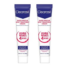 Clearasil 클리어라실 최대강도 울트라 래피드 액션 배니싱 아크네 여드름 트리트먼트 4시간 크림 28g x 2팩 과산화 벤조일 퍼옥사이드 10 발적 반점 트러블 스킨케어, 2개
