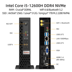 미니 PC 게이밍 컴퓨터 인텔 코어 i7 10870H i5 13500H 프로세서 윈도우 11 프로 신제품, 4G RAM 128G SSD, i5-12600H DDR4 NVMe