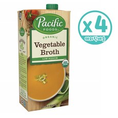 Pacific Foods Vegetable Broth Low Sodium 퍼시픽푸드 저염 베지테이블 브로스 야채육수 32oz(946ml) 4팩, 4개, 946ml