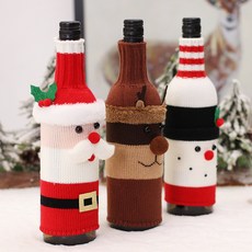 쏙쏙마켓 크리스마스 와인병 커버 3종 세트 인테리어 데코용품, 니트 산타 + 니트 눈사람 + 니트 루돌프