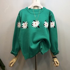 라임브릿지 자스민 꽃나염 라운드 니트