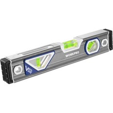 WORKPRO 10인치 어뢰 레벨 3가지 기포가 있는 소형 레벨러 도구 45°90°180° 충격 흡수 엔드 캡이 기포 도관 굽힘을 위한 V그루브 실버화이트블루, 10 Inch(new model), Grey, 1개