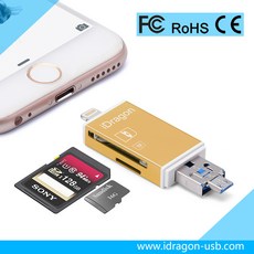안드로이드폰 3 in 1 otg 메탈 리더기 sd/tf카드 usb2.0 카드 리더기, 골드, 1개