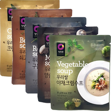 청정원 우리쌀 수프 분말스프 5개세트 5종 택1 간편식 즉석조리식품, 수프5종 각1개 크림+쇠고기+양송이+마늘+야채
