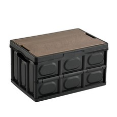 [풀블랭크] 접이식 멀티 캠핑 폴딩 박스 대형 56L + 우드 상판 세트, 블랙