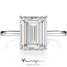 Vinregem 925 스털링 실버 에메랄드 컷 4CT 모이사나이트 보석 기념일 14K 옐로우 골드 커플 반지 파인 주얼리