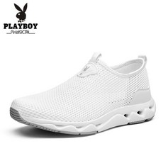 PLAYBOY 바람둥이 (PLAYBOY) 2020 슬립 온 남 화이트 왕 슈 즈 여름 화 통기 성 얇 은 원 스텝 운동화 망 면 흰 신발 흰색 42