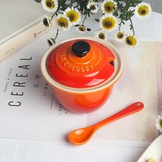 시원한 색상 르쿠르제 가정용 일본식 단색 석기 밑창 리본 숟가락 조미료 항아리 뚜껑 보관 작은 그릇, 화염 주황색 반점