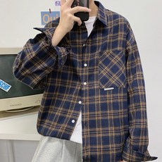 체크 셔츠 남방 루즈핏 남성 학생 캐주얼 빈티지 데일리룩