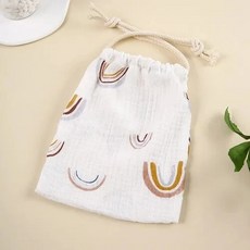 기저귀가방 인쇄 꽃 엄마 가방 아기 기저귀 코튼 끈 포켓 유모차 캐리 팩 여행 야외 보관, [07] White (24X18cm)