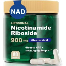 NAD Supplement - Liposomal Nicotinamide Riboside Resveratrol 900mg NMN Supplement Alternative for An, NAD Supplement - Liposomal Nic, 1개, 80정