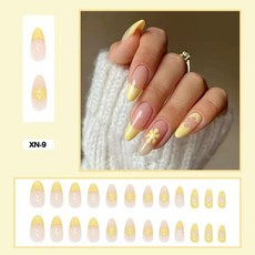 여름 요정 꽃 패턴 네일 아트 인조 손톱 접착제 핑크 보라색 숏 웨어러블 착용 도구 포함 24 개, XN-9, 1개