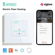 BSEED 지그비 터치 스크린 온도 조절기 전기 바닥 난방용 물 보일러 리모컨 구글 홈 알렉사, [03] LED White Electric, 1개, 06 LED White Electric