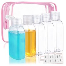 세면도구용 여행용 병 6개 3.4온스100ml 크기 용기 플라스틱 로션 TSA 승인 플립 캡이 있는 누수 방지 스퀴즈 샴푸 및 클리어, Pink Bag-5blank