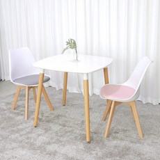 화이트 원형 사각 라운드 2인용 식탁 테이블 세트 (의자포함), E. 스텔라 800 (WH 사각 화이트), 04. 도도 (투톤 핑크