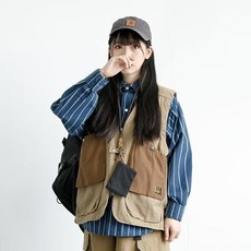 언밸런스 복고풍 작업조끼 민소매 자켓 봄 여름 점퍼