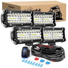 Nilight LED 조명 바 2피스 165cm65인치 앰버 120W 스팟 플러드 콤보 12000LM 방수 트리플 로우 오프로드 안개등 16AWG 배선 하네스 키트 2개 리드 포함, 화이트 포드 4개 + 배선