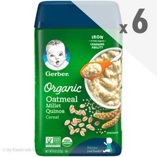 거버 2단계 오트밀 밀레퀴노아 시리얼 이유식 227g x6팩 Oatmeal Milet Quinoa Baby Cereal 8 oz, 오트밀+밀레퀴노아