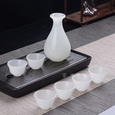 세라믹 심플 술잔 벚꽃 복사꽃 한입에마시는 소주 양주 막걸리 잔 빈센조, 술병과 작은 컵 6 개
