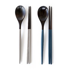 디온 블랙 마카롱 옻칠 나무 수저 세트, 1세트, 블랙 마카롱 수저세트, (그레이 1개+블루1개)
