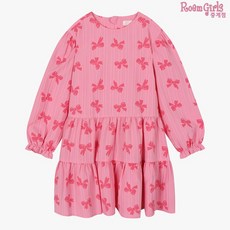 로엠걸즈 중계점 *23년 FW상품 재입고 50%할인* 리본 나염 우븐 원피스 (핑크) 화사한 컬러 리본 패턴 퍼프 소매 디자인의 데일리 원피스 4~10세