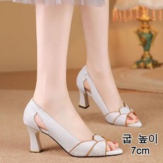 여성 여름 토오픈 샌들 패션 가죽 시크 오픈토 힐 단화 통굽 펀칭 슬링백 펌프스 슈즈 발편한 신발 WMY