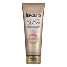 Jergens Natural Glow Sunless Tanning Lotion Self Tanner 보통에서 중간 피부 톤 데일리 모이스처라이저 7.5온스 항산화제 및 비타민 E 함유(포장은 다를 수 있음), 1개