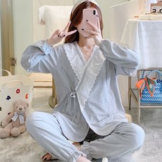 임산부 잠옷 임부잠옷 수유잠옷 임산부잠옷 수유복 홈웨어 65 면 출산 간호 세트 v