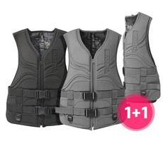  버팔로 BUFFALO 프리미엄 접이식 구명조끼 1+1 2개 성인 어린이구명조끼 부력보조복 튜브 물놀이용품 슬림, 블랙 2XL/그레이 L 