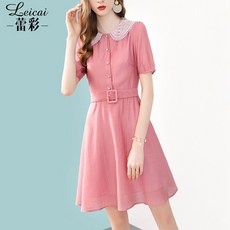베이비돌원피스 핑크 벌룬소매 베이비카라 원피스 여름 허리조임 A라인스커트