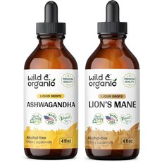 Wild Organic 아슈와간다 팅크 4 액량 온스 노루궁뎅이버섯 4 액량 온스, 3개