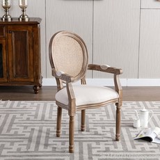 라오농 클래식 원목 라탄 나무의자 앤틱체어 모음, C.베이지색천/등나무등/팔걸이, 1개