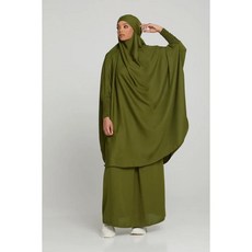 두 조각 Jilbab 기도 세트 아바야 여성 Batwing Hijab 드레스 이슬람 기모노 Kaftan 가운 긴 Khimar 천 라마단