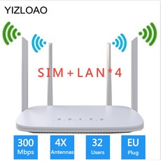 YIZLOAO 잠금 해제 300Mbps 라우터 4G LTE 와이파이 미국 CPE 4 고 이득 안테나 모바일 핫스팟 LAN RJ45 포트 + sim 카드 슬롯 네트워크 라우터|모, 1개, LC116-4, 단일