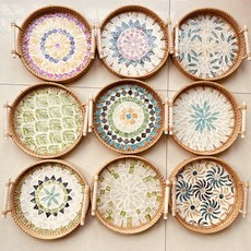 베트남풍 트레이 반개바구니 과일 쟁반, 보헤미아 트럼펫 22x3cm, 1개
