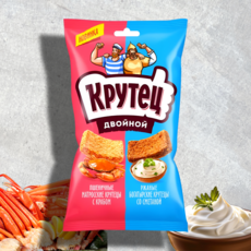 Krutets Сухарики пшеничные со вкусом краба и ржаные со сметаной, 100 г