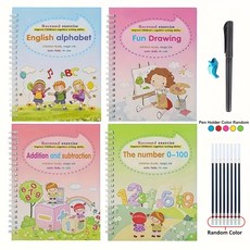 4pcs 마법의 필기 통합 문서 연습 카피북 재사용할 수 있는 마법의 서예 필기 카피북 추적 도서 (4권 + 1펜 + 8리필) 크리스마스 선물, 01 4개