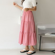 멋쭈 티어 고방 체크 3단 롱스커트 (3color)