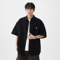 HANYO 남성 빈티지 워싱 캐주얼 루즈핏 데님 반팔 셔츠 ANYO 남성 빈티지 워싱 캐주얼 루즈핏 데님 반팔 셔츠