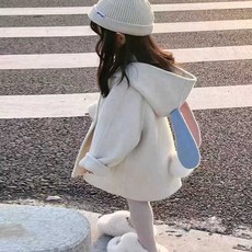 여자 아이 소녀 토끼 어린이 두꺼운 양면 모직 코트, 1개, 권장 키 120cm
