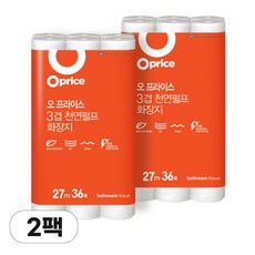 오프라이스 3겹 펄프 화장지 27m 36롤 2팩