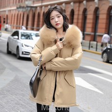 Makone여자 겨울 코트 롱 코트현물 겨울옷 다운 패딩 여중 롱 한국판 솜옷 학생 후드 털깃 솜저고리 안에 털외투